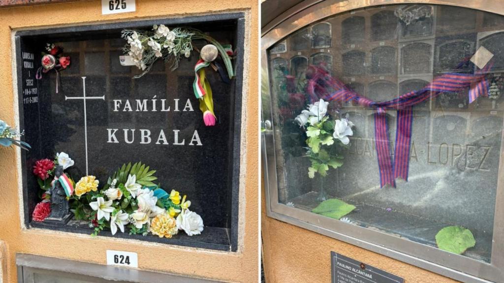Las tumbas de Kubala y Paulino Alcántara en el cementerio de Les Corts