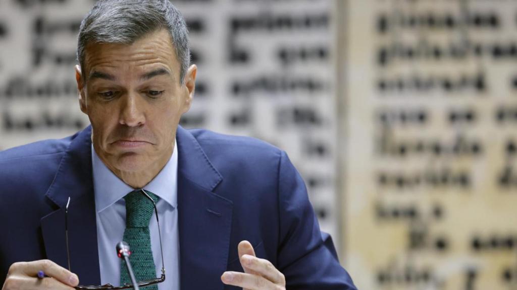 El presidente del Gobierno, Pedro Sánchez, durante su comparecencia ante la comisión de investigación del caso Koldo