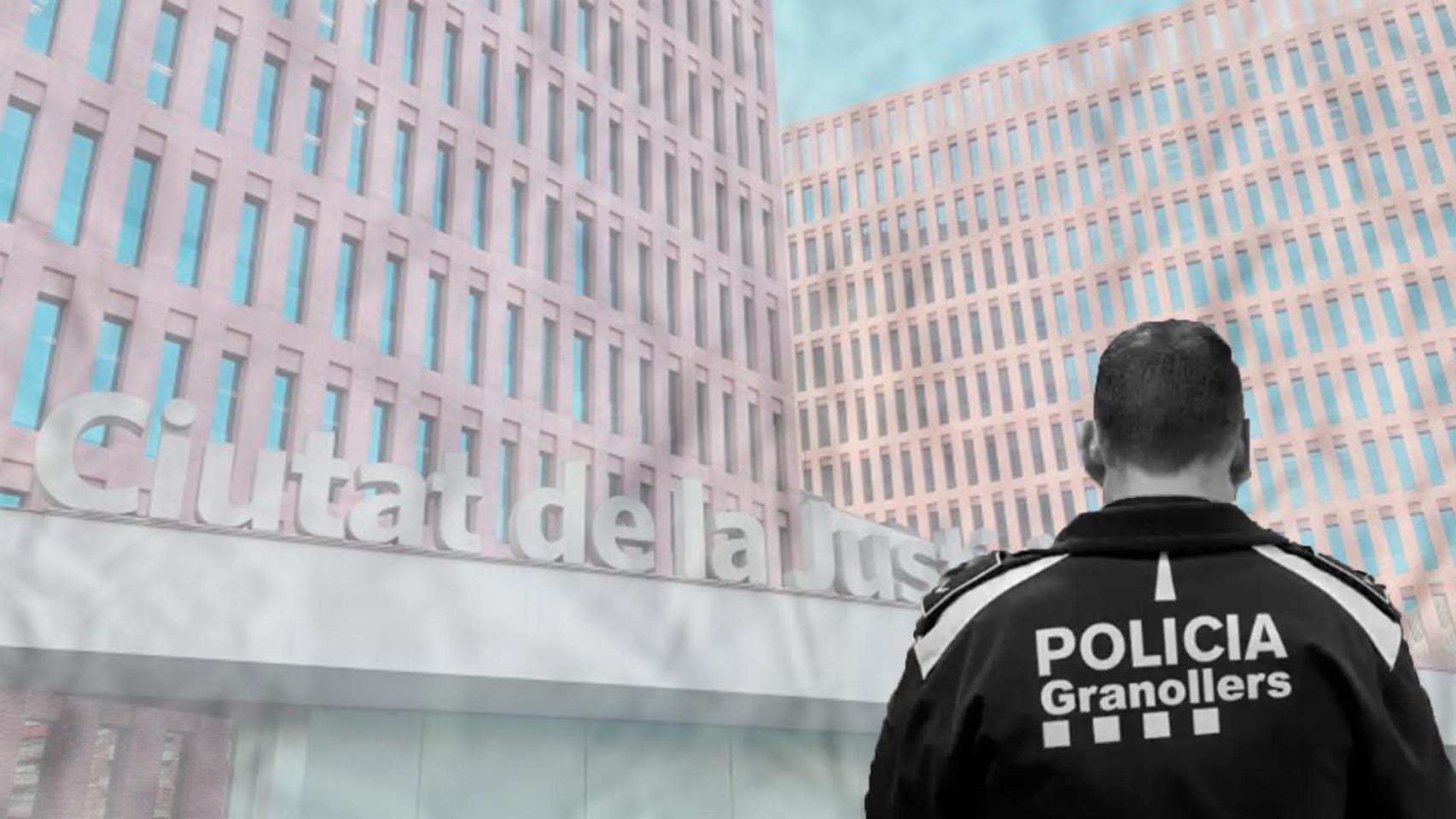 Agente de la Policía Local de Granollers con la Ciudad de la Justicia de fondo
