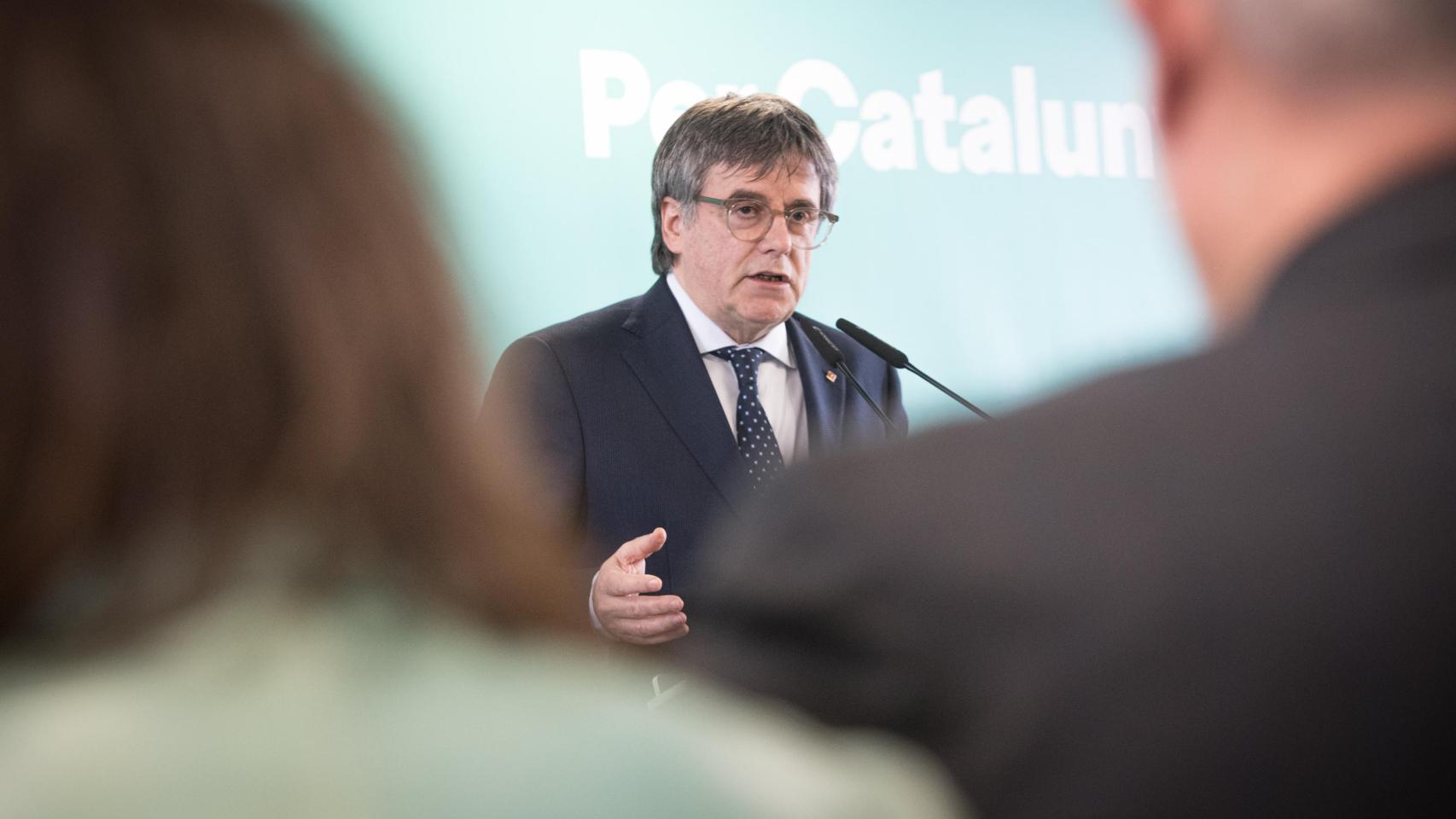 El presidente de Junts, Carles Puigdemont, en una rueda de prensa