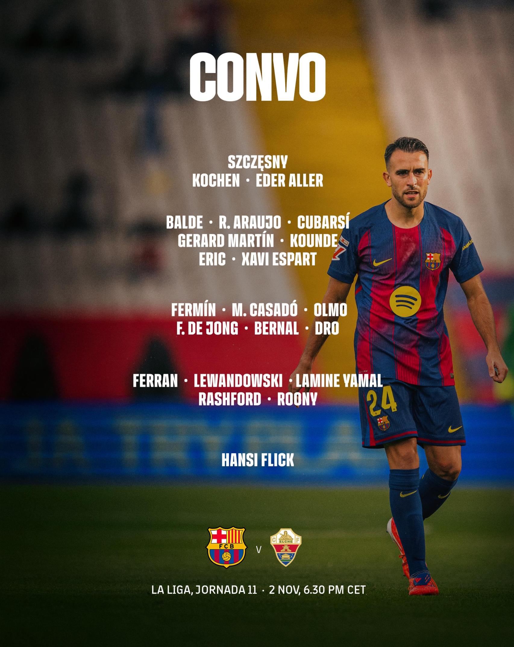 Convocatoria de Hansi Flick para el Barça-Elche