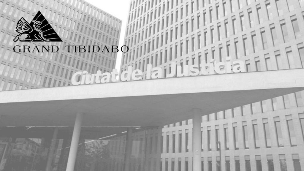 Imatge de la Ciutat de la Justícia de Barcelona amb el logotip de Grand Tibidabo