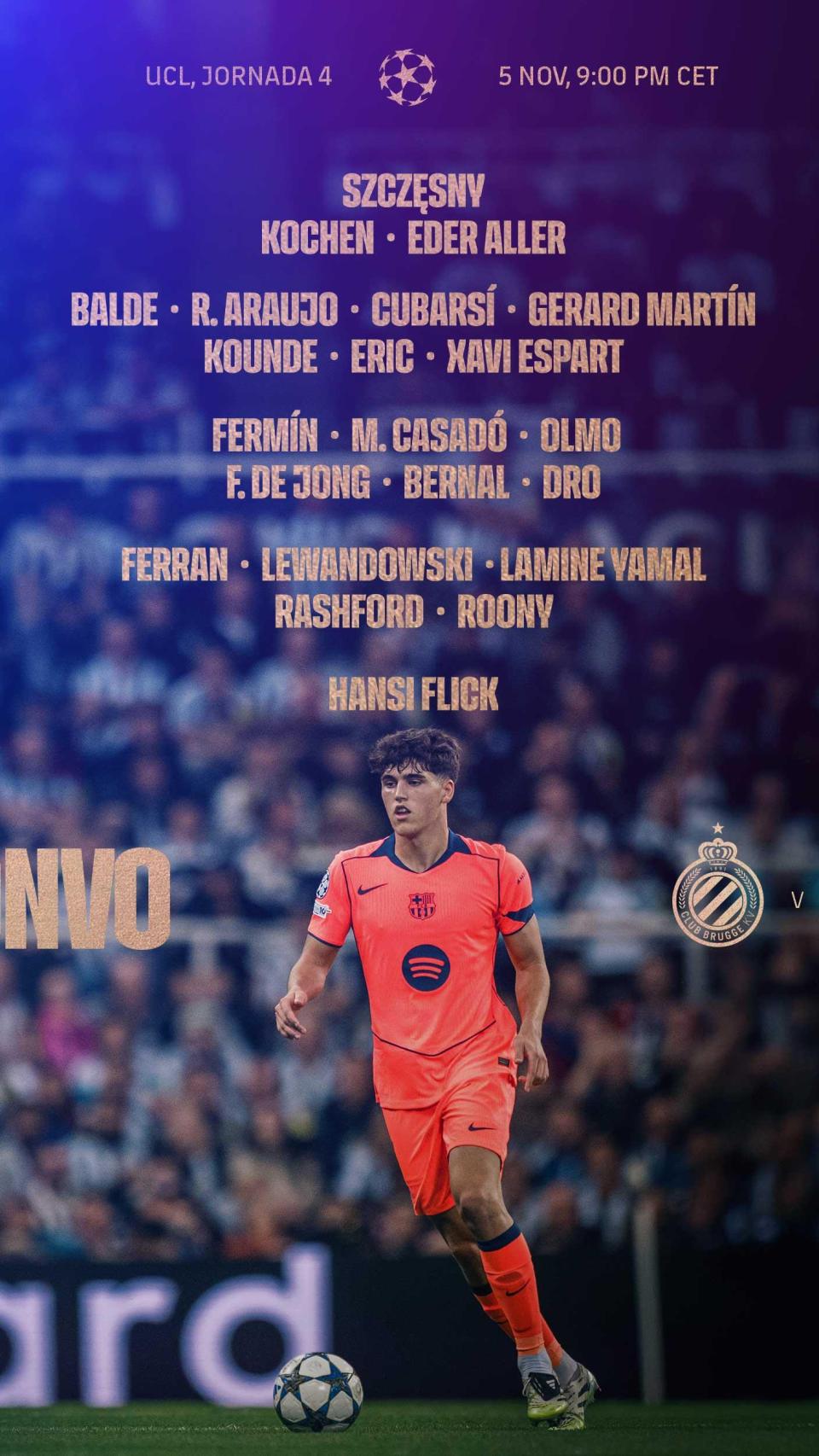 Convocatòria del Barça per a Bruges