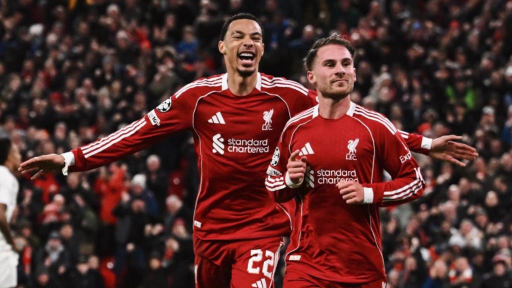 Alexis Mac Allister celebra el seu gol al Liverpool-Reial Madrid de Champions League