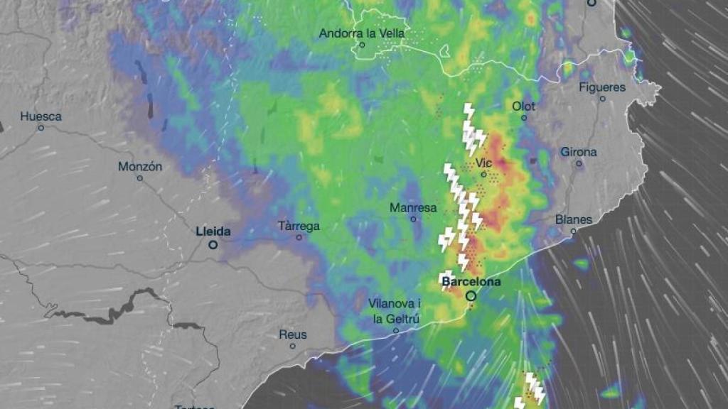 Imagen del frente de tormentas que afecta a Cataluña