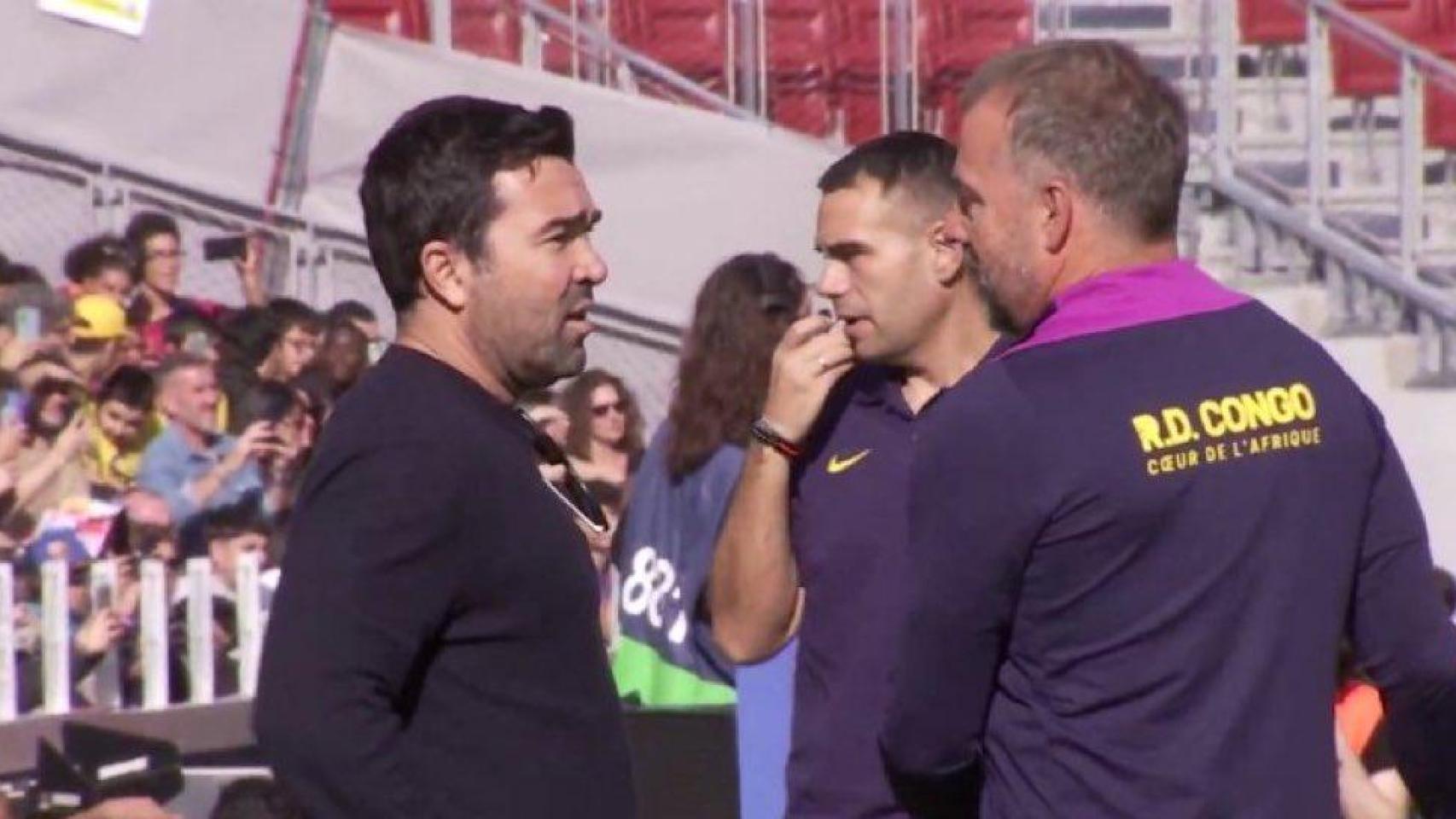 Deco y Hansi Flick, en el entrenamiento de puertas abiertas del Barça