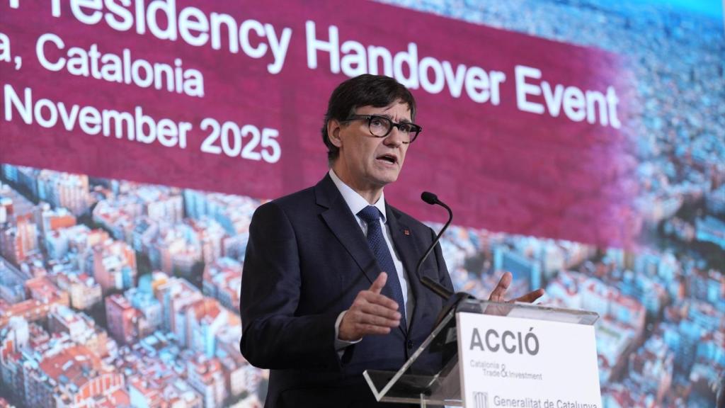 El president de la Generalitat, Salvador Illa, durante el acto de traspaso de presidencia de la Alianza de Regiones Europeas de Semiconductores