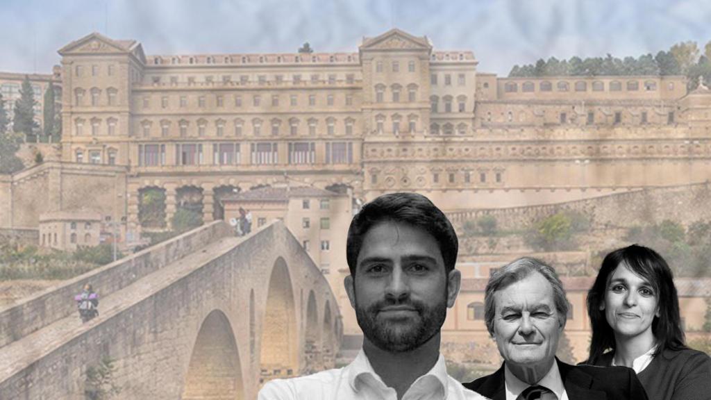 Sergi Perramon, concejal de Manresa, Artur Mas y Sílvia Orriols, con la capital del Bages de fondo