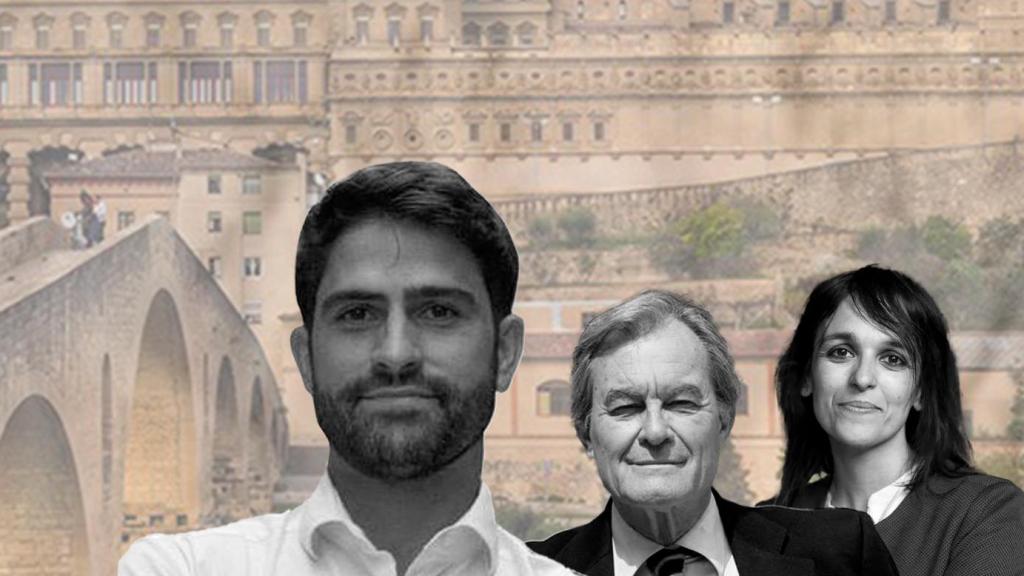Sergi Perramon, concejal de Manresa, Artur Mas y Sílvia Orriols, con la capital del Bages de fondo