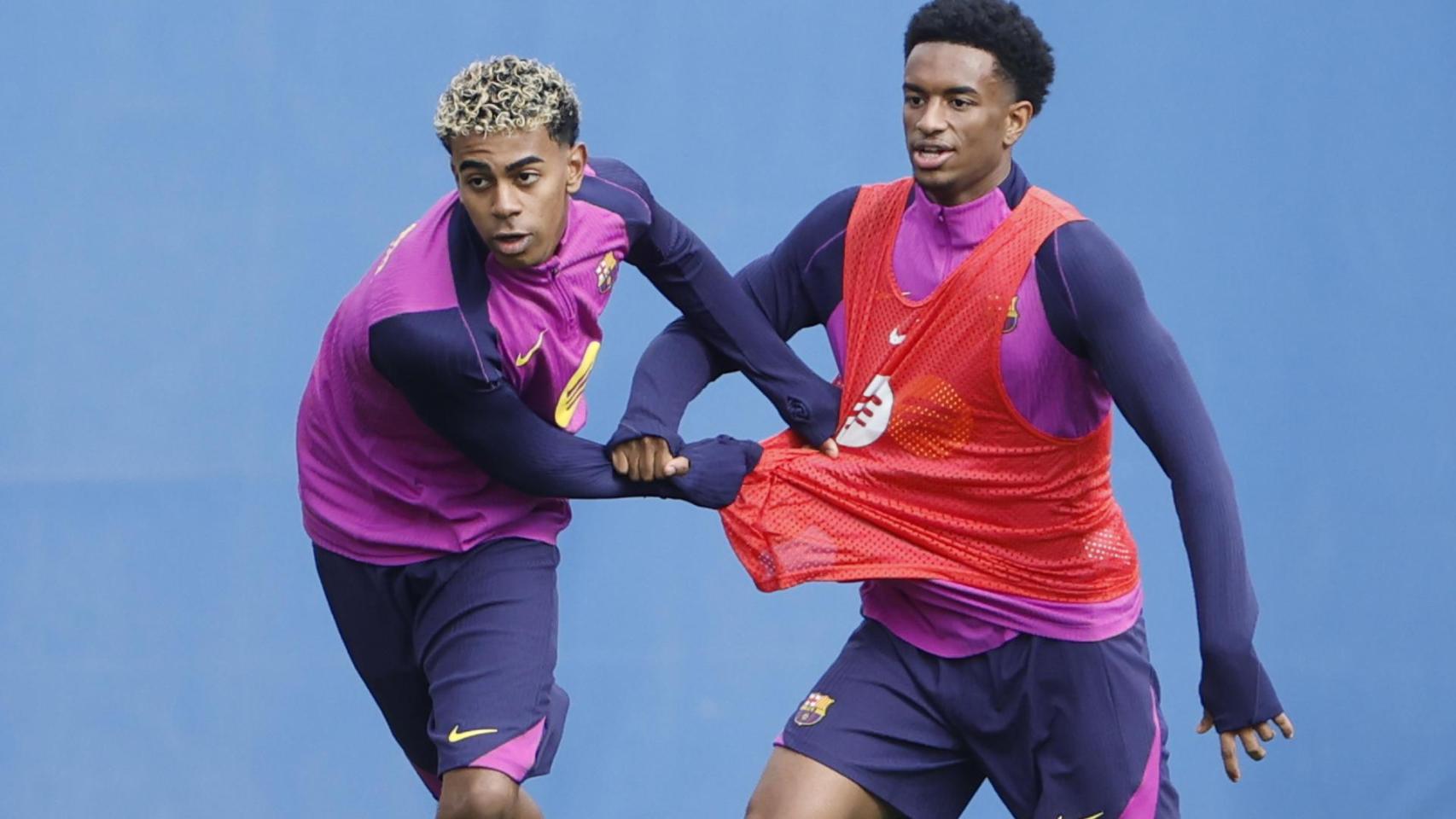 Lamine Yamal y Alejandro Balde se entrenan antes del Celta-Barça
