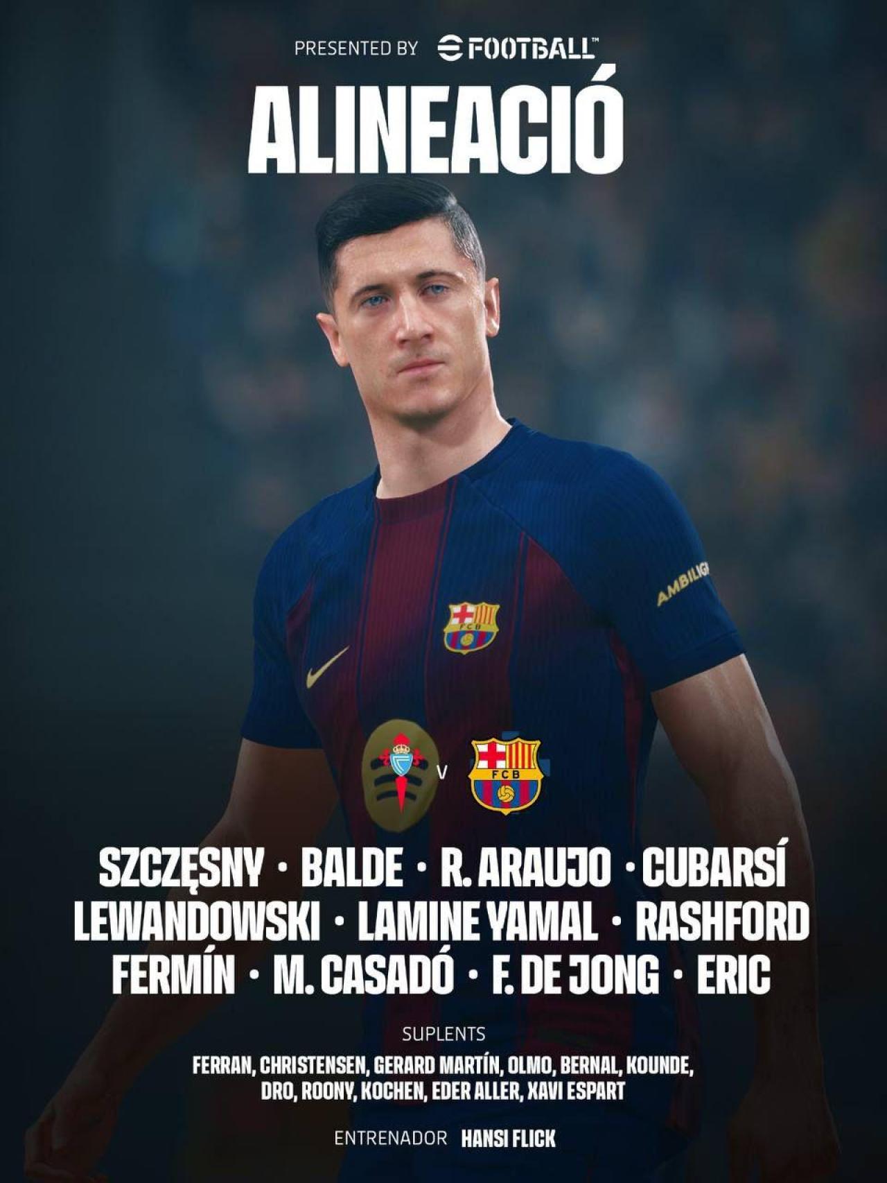 El once titular del Barça ante el Celta de Vigo