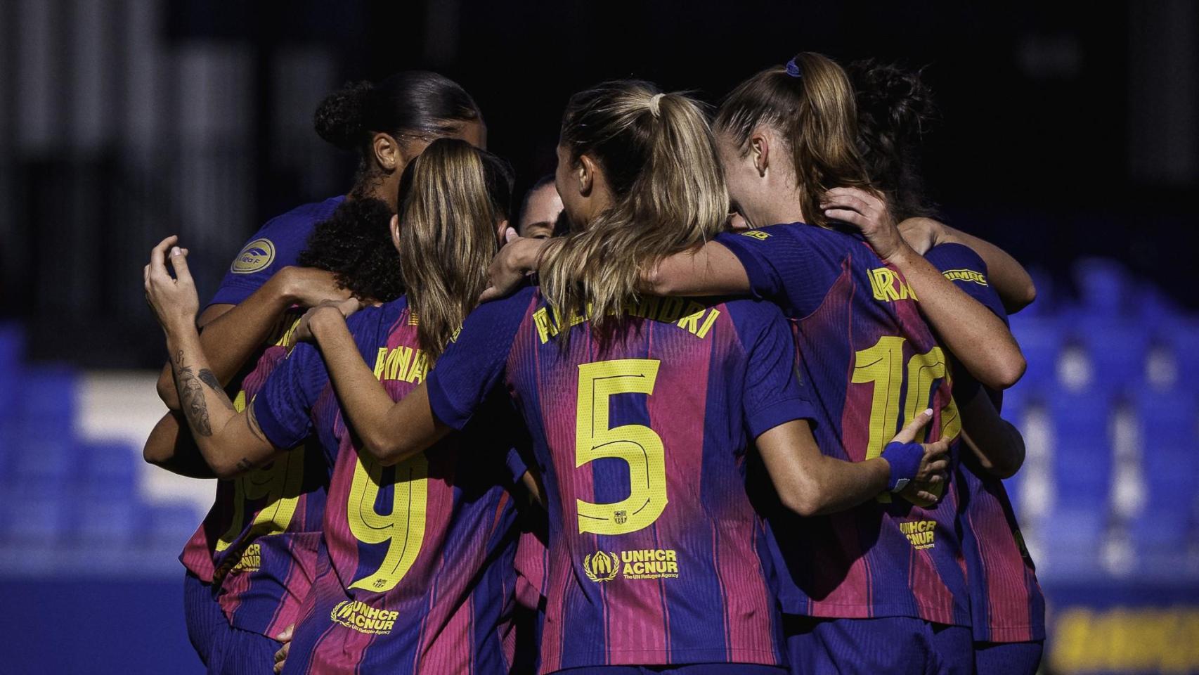 El Barça Femenino celebra un gol contra el Deportivo de La Coruña