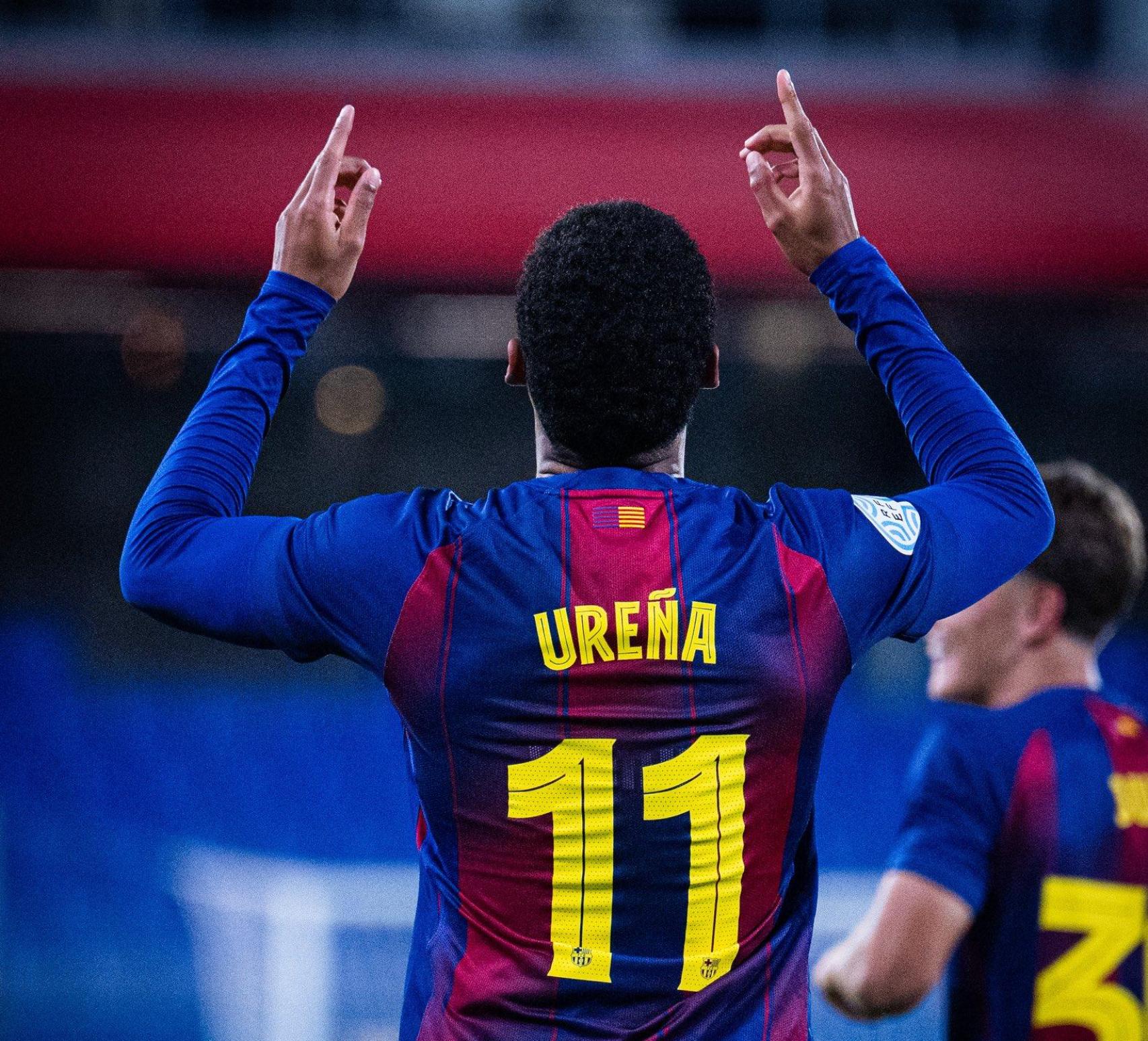 Ureña celebra un gol amb el Barça B contra el Torrent
