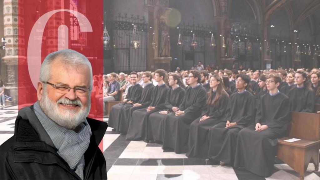 Montaje con Guillem Bota y la escolanía de Montserrat