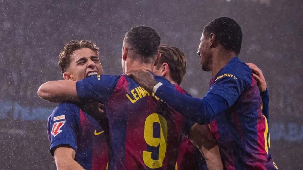 El Barça celebra un gol ante el Celta