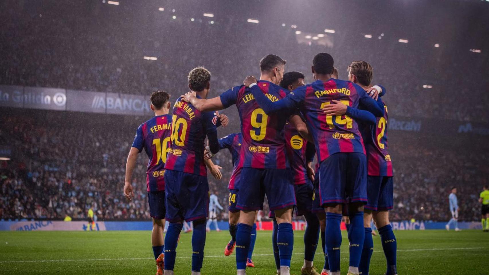 Los jugadores del Barça celebran un gol en la victoria contra el Celta de Vigo