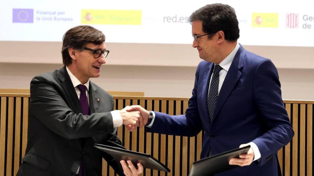 El 'president' de la Generalitat, Salvador Illa, durante su intervención en el Hospital Universitaria Arnau de Vilanova
