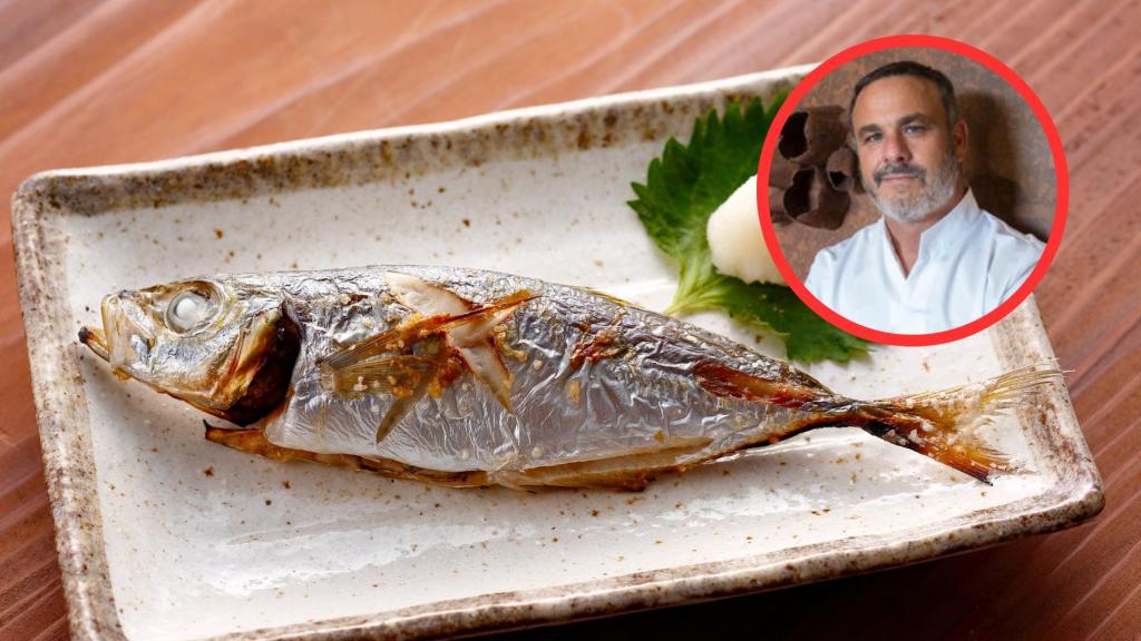 Ángel León y plato de pescado