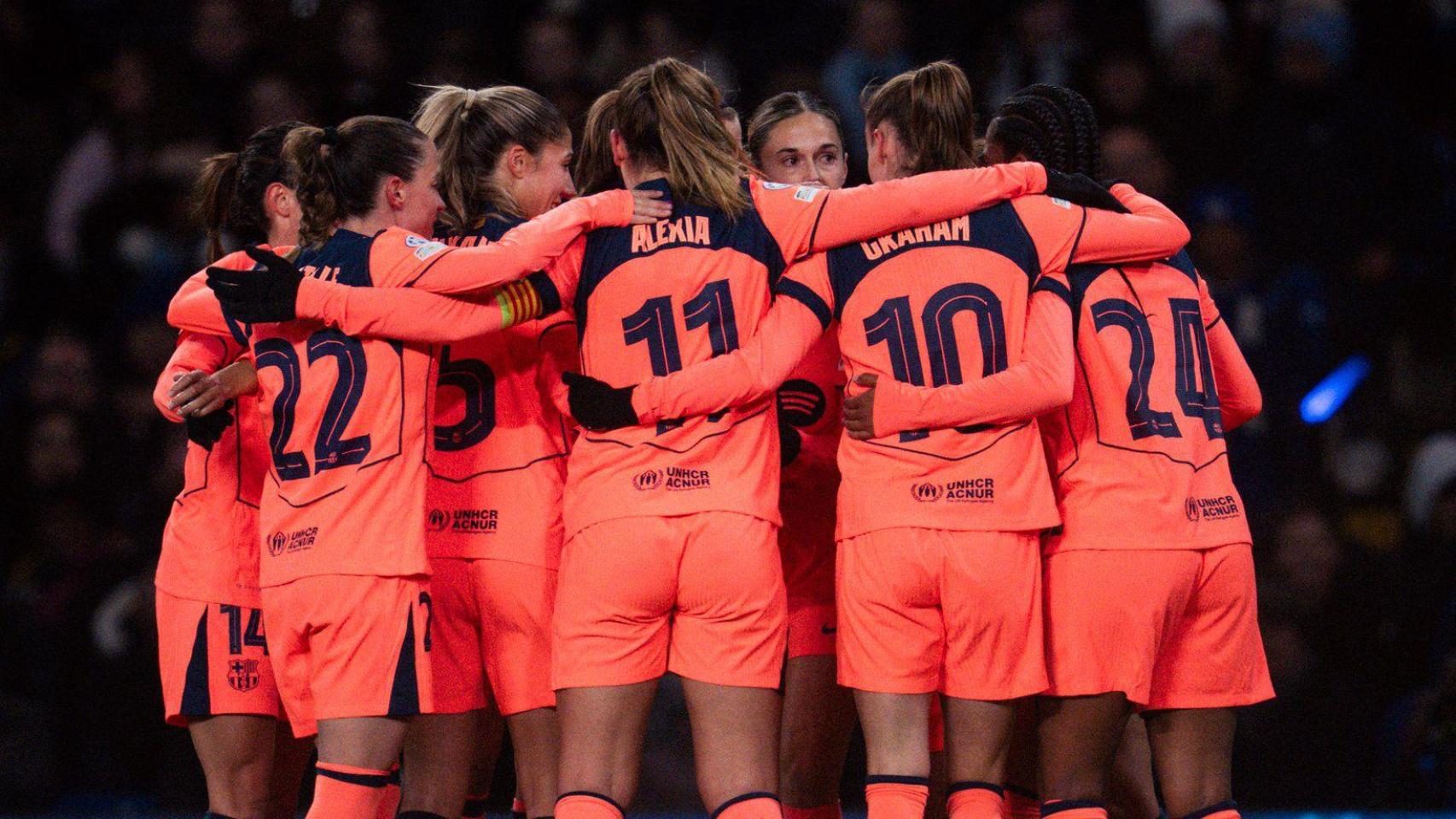 Las jugadoras del Barça Femenino en Stamford Bridge contra el Chelsea