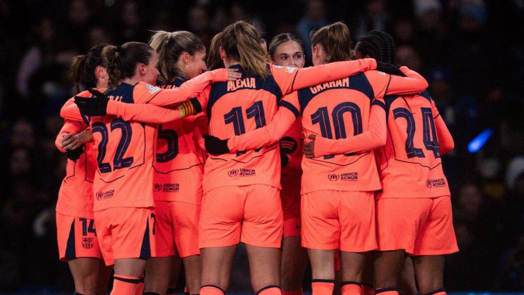 Las jugadoras del Barça Femenino en Stamford Bridge contra el Chelsea