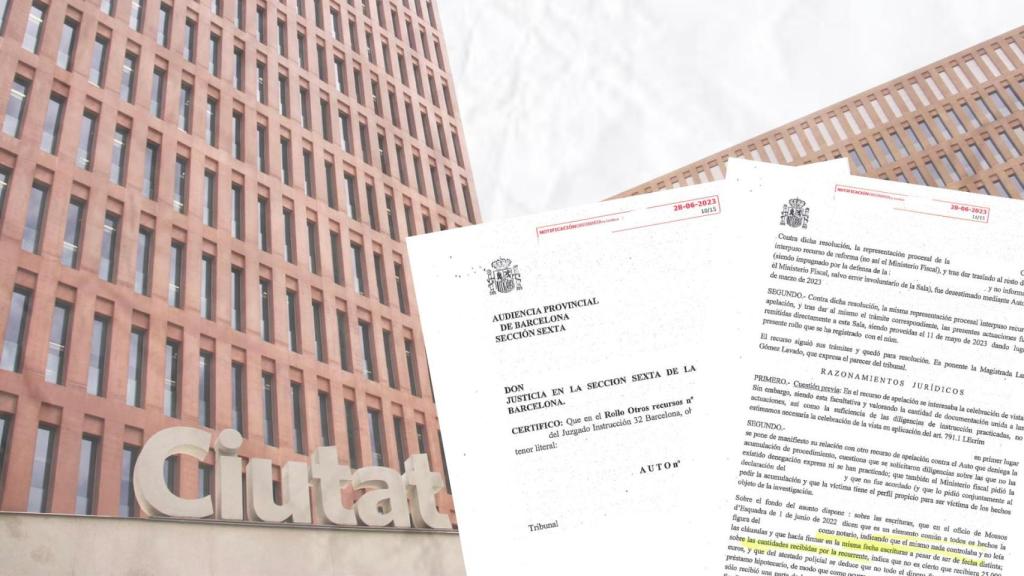 Un montaje de la sentencia de el ‘caso notarios’ y la Ciudad de la Justicia de Barcelona