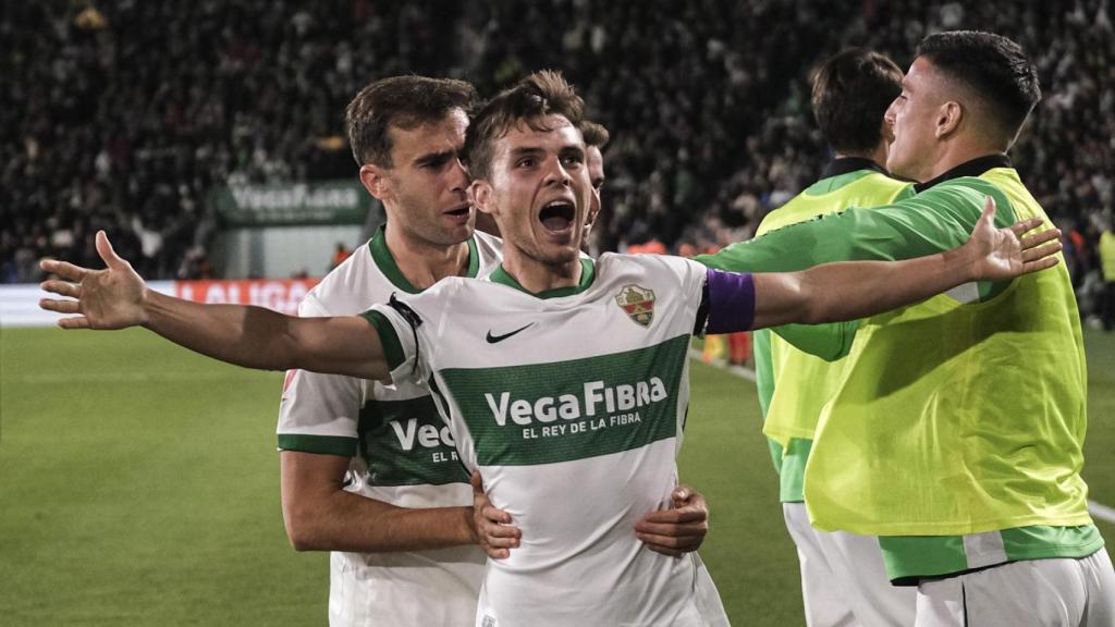 Aleix Febas celebra el seu gol contra el Reial Madrid