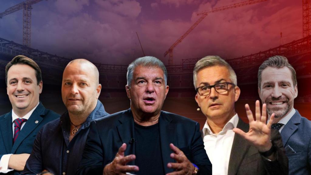 Joan Camprubí, Xavi Vilajoana, Joan Laporta, Víctor Font y Marc Ciria, en un montaje