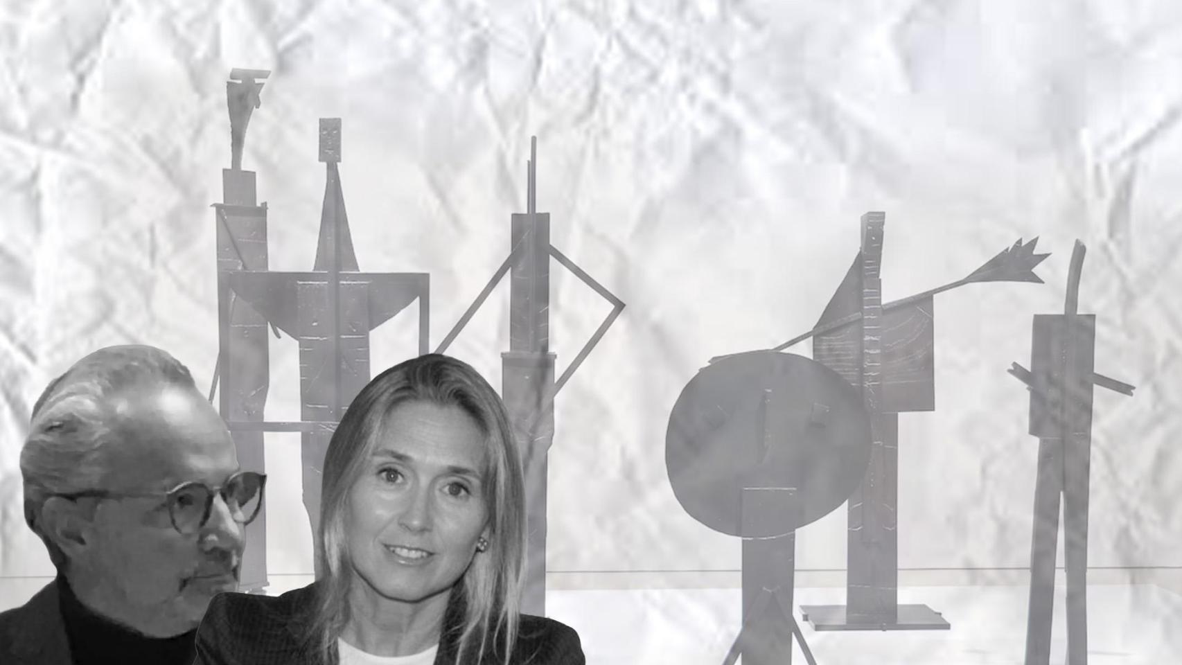 Fabio Beccaria, su esposa Pia Gallostra y obras de arte de fondo