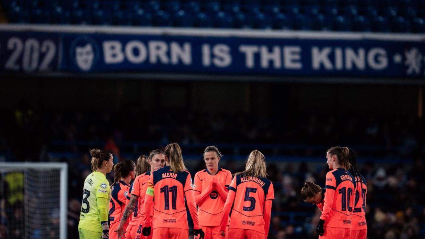 Las jugadoras del Barça Femenino, durante el partido de Champions League contra el Chelsea