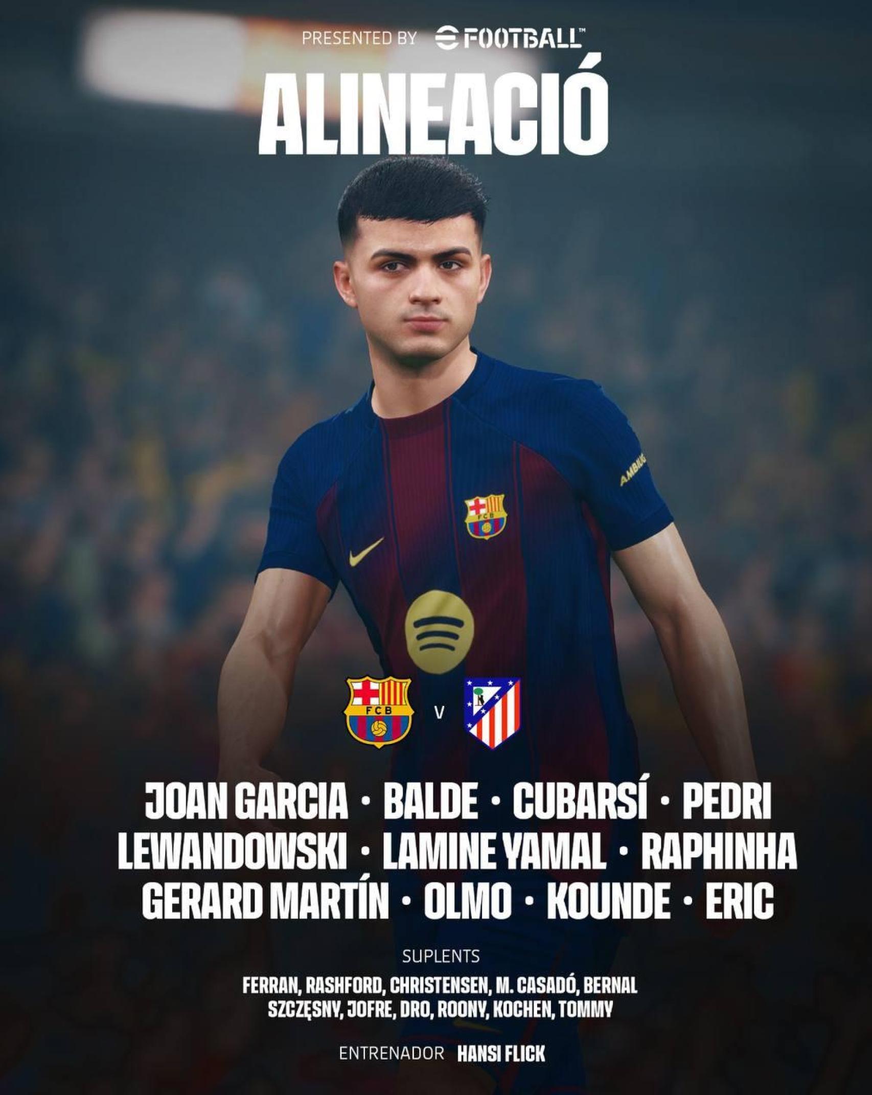 L'alineació del Barça per al partit contra l'Atlètic de Madrid