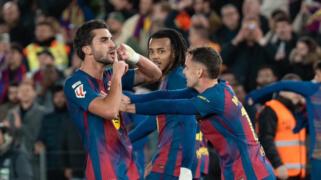 Celebración del tercer gol del Barça