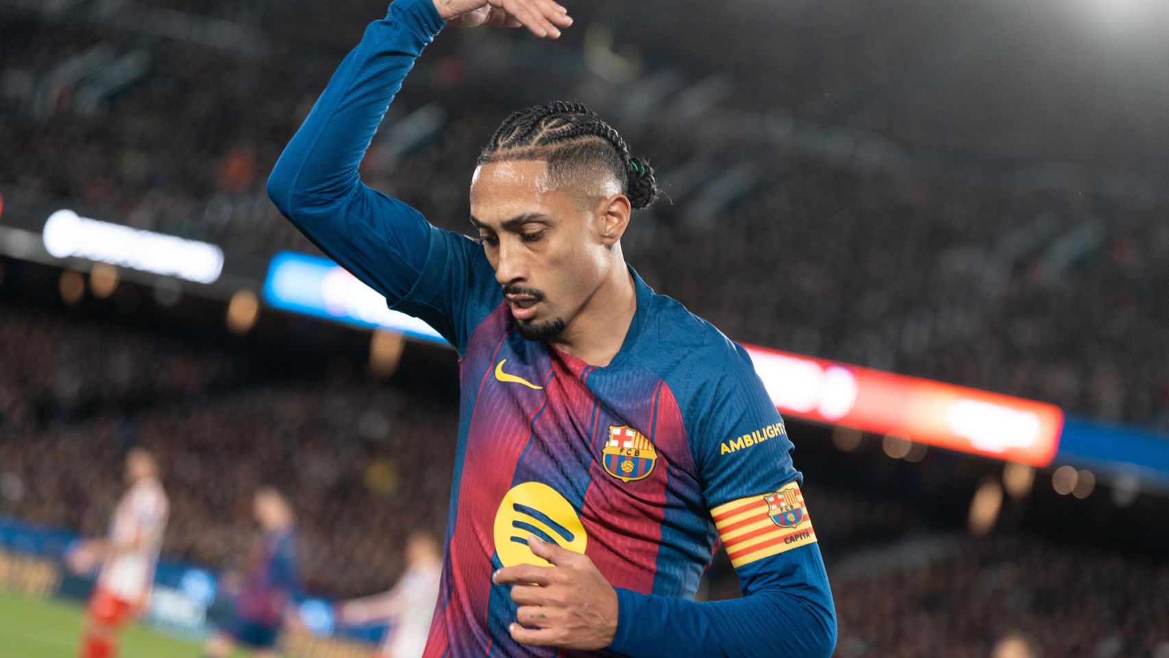 Raphinha festeja su gol en el Barça-Atlético de Madrid