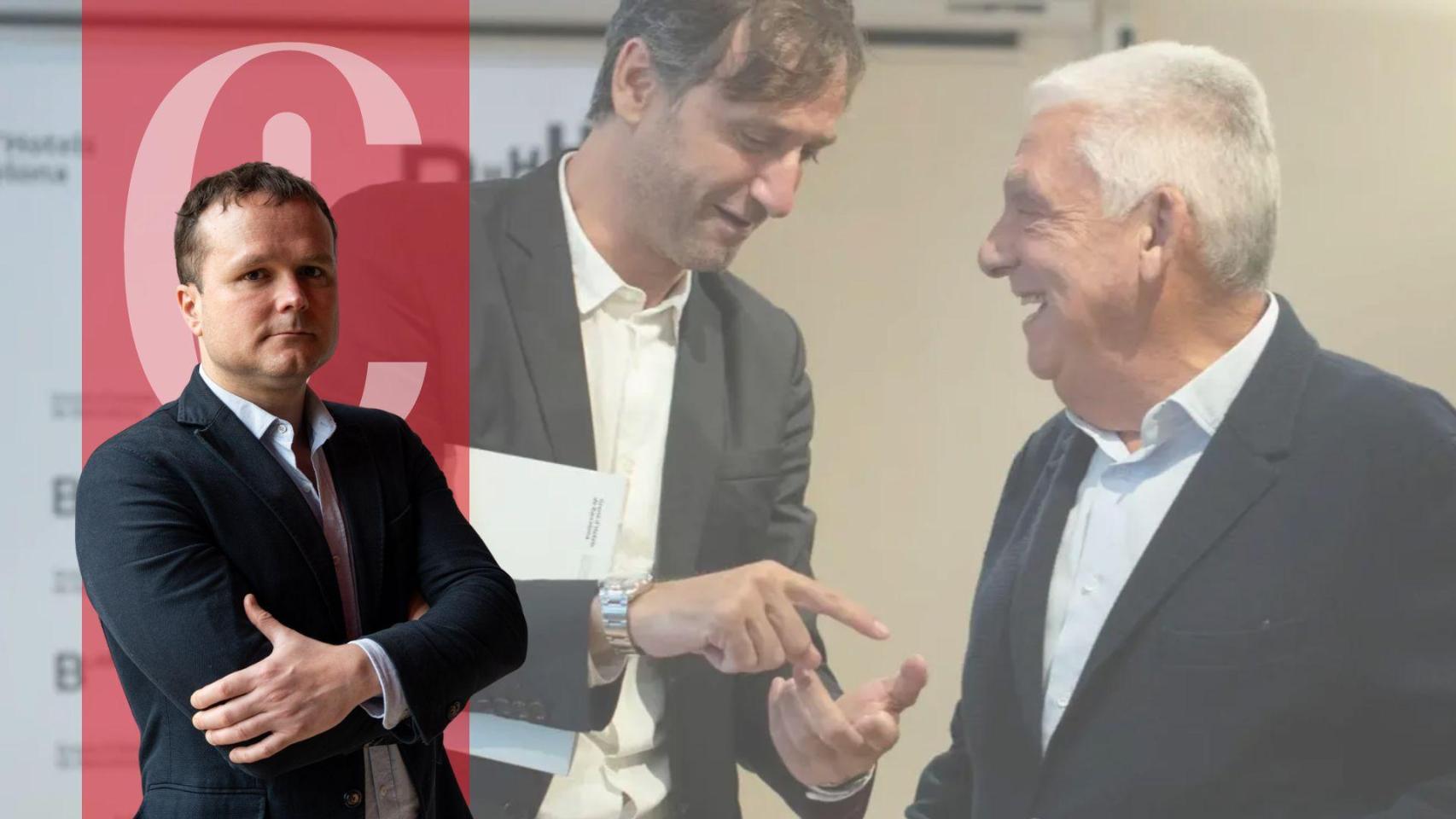 Ignasi Jorro, director de Crónica Global y, de fondo, Manel Casals y Jordi Clos, del Gremi d'Hotels de Barcelona