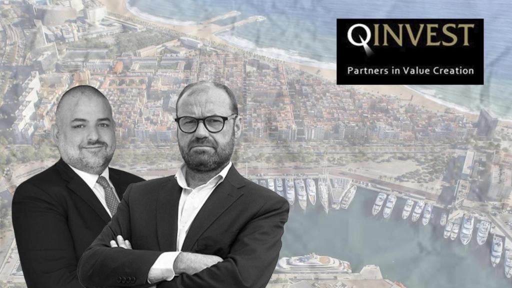 Fotomontaje de Hussein Fakhreddine y Ignacio Erroz con la Marina Port Vell de fondo