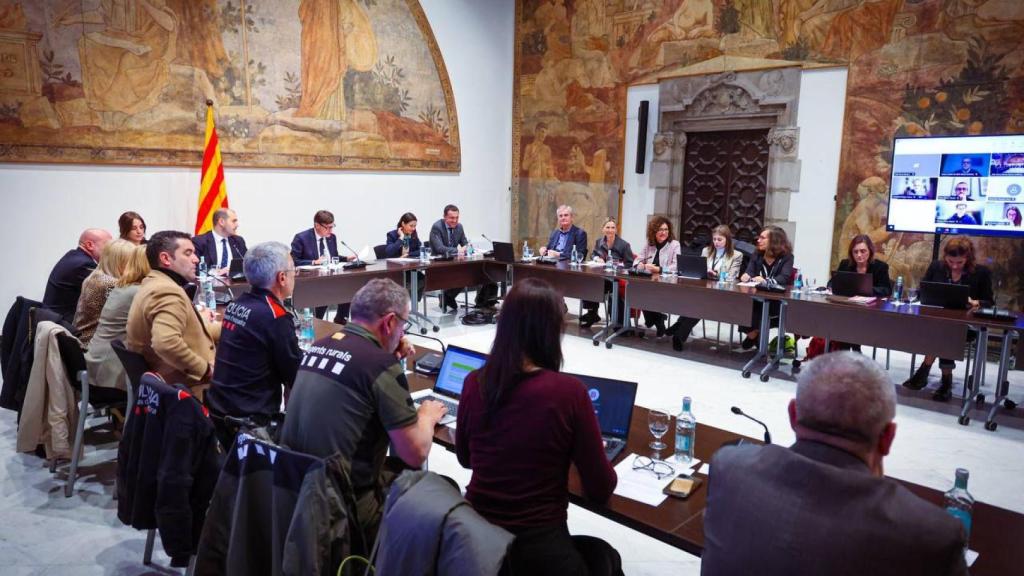 Reunión de seguimiento del brote de peste porcina en el Palau de la Generalitat, la primera que preside Salvador Illa 'in situ' tras volver de México