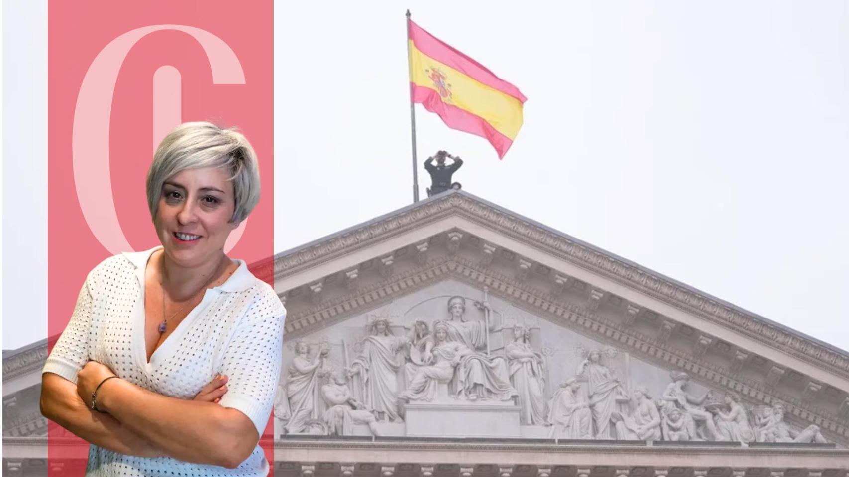 Montaje con la opinadora Núria González y el Congreso de los Diputados