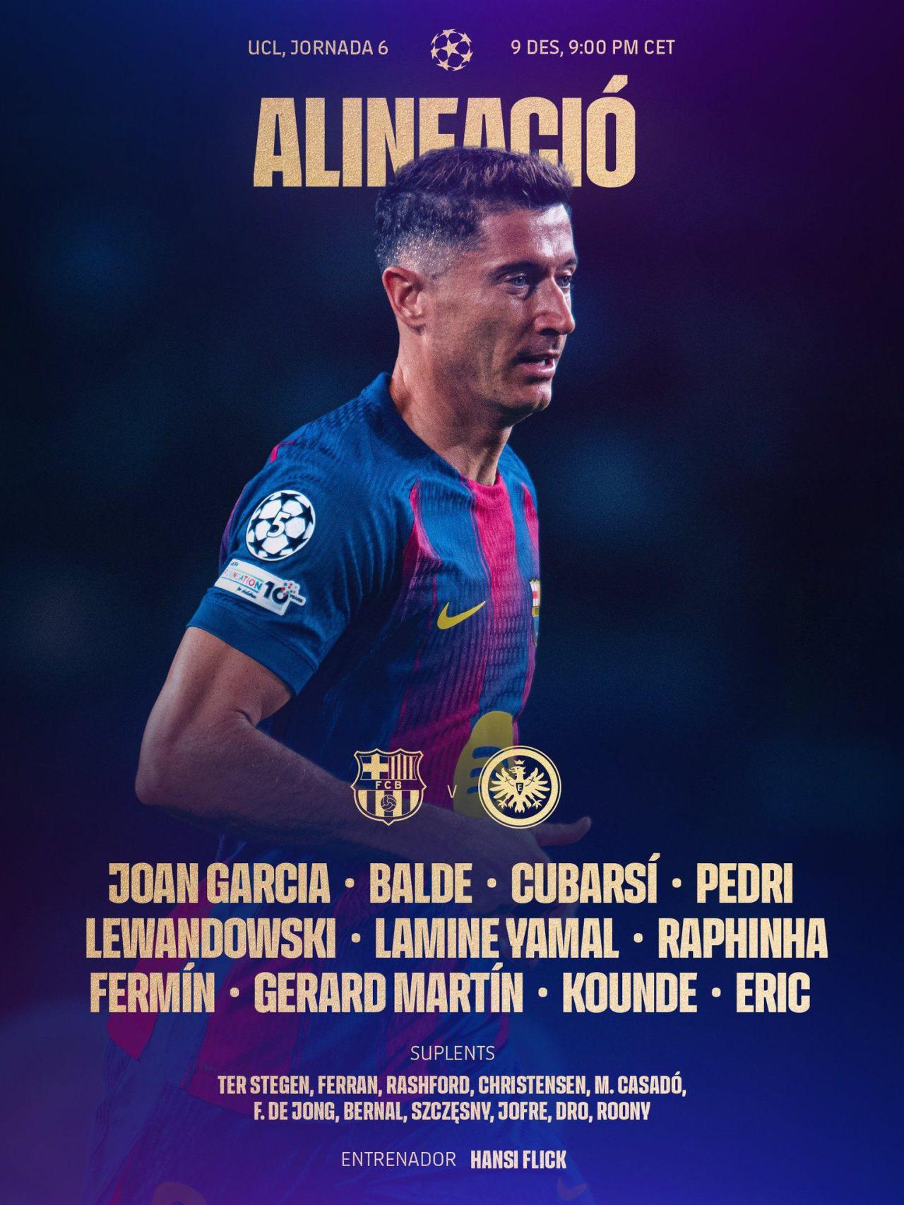 El once del Barça contra el Eintracht de Frankfurt