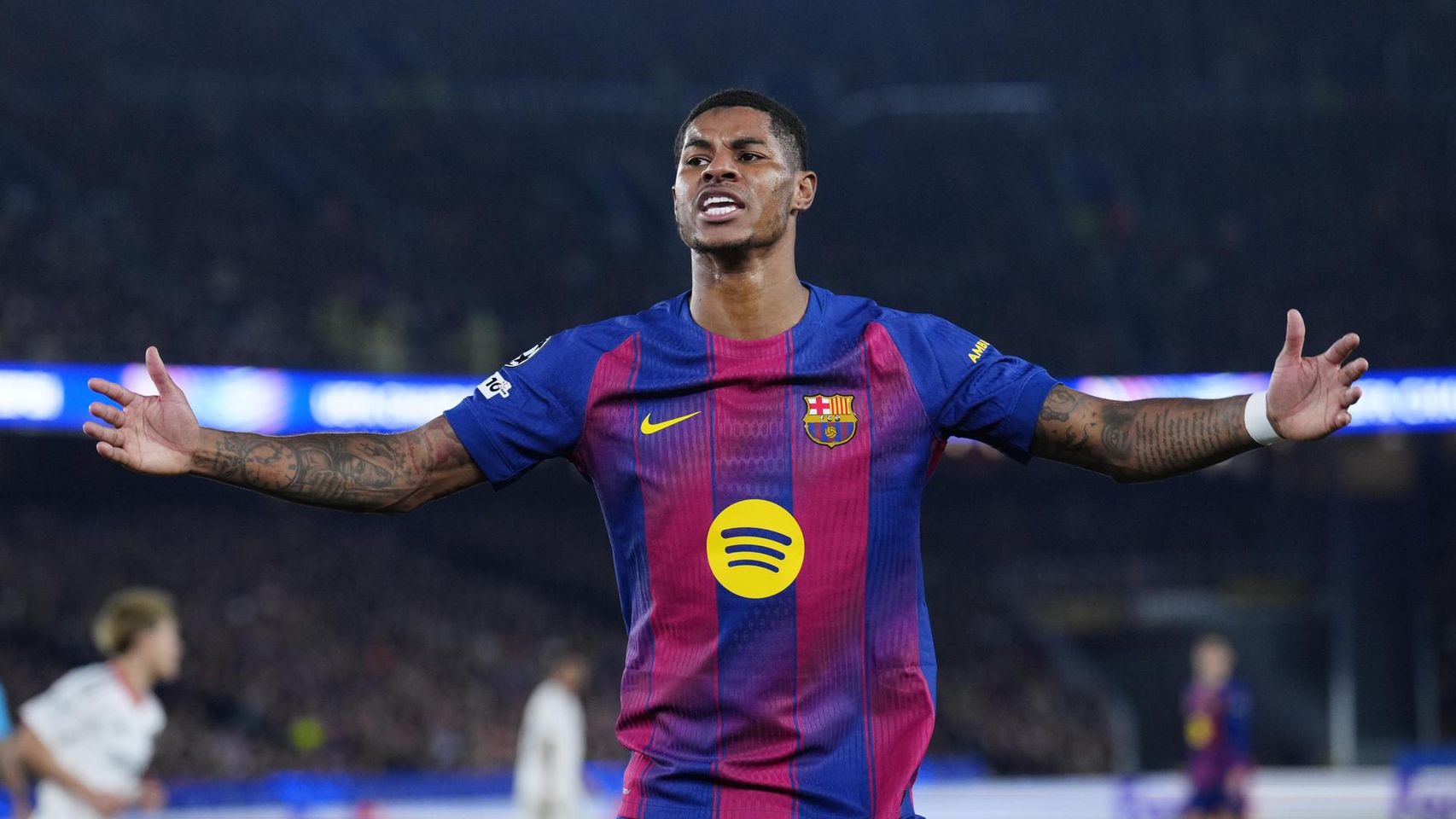 Marcus Rashford, contento tras asistir a Koundé en el Barça-Eintracht