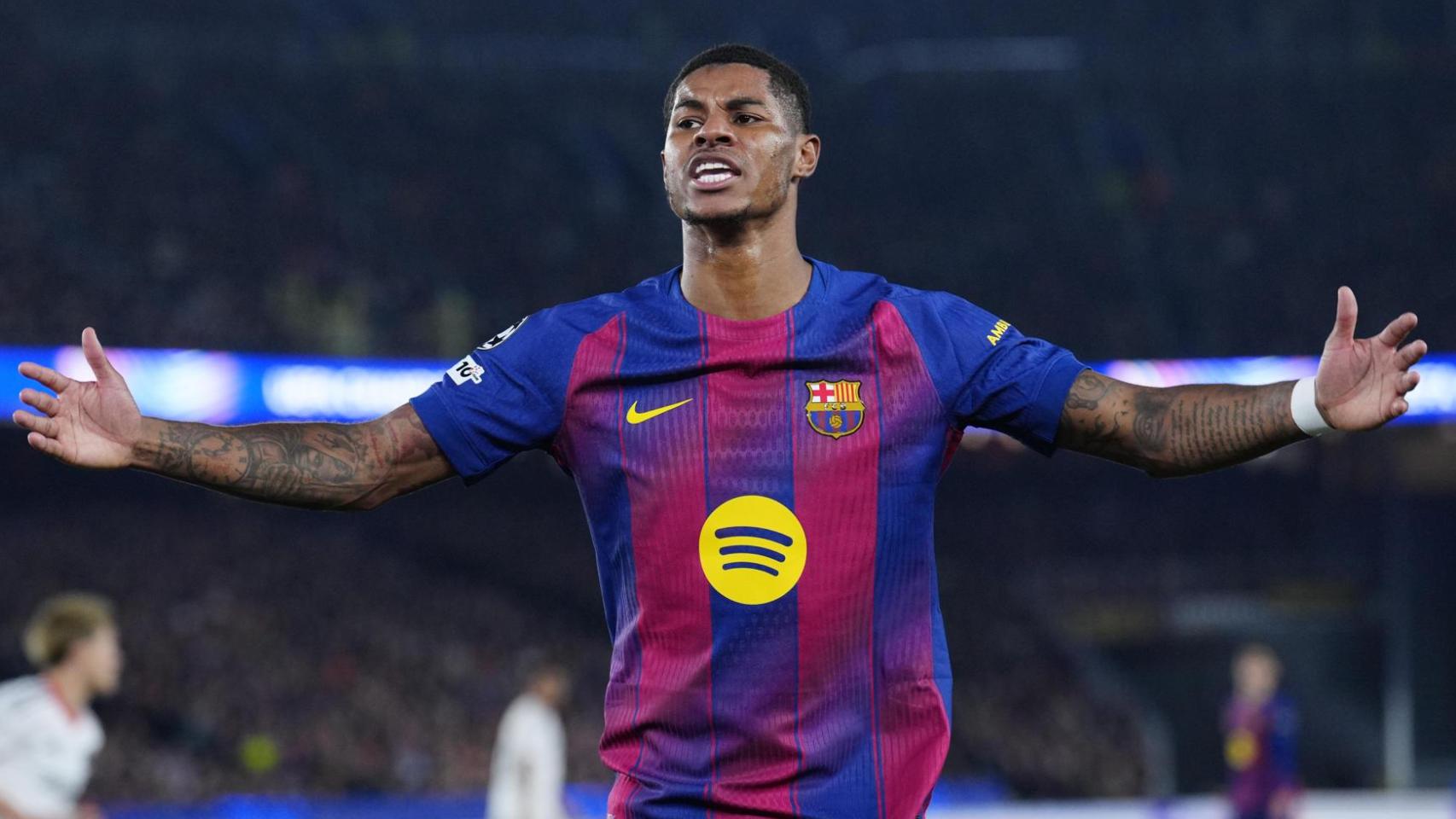 Marcus Rashford, contento tras asistir a Koundé en el Barça-Eintracht