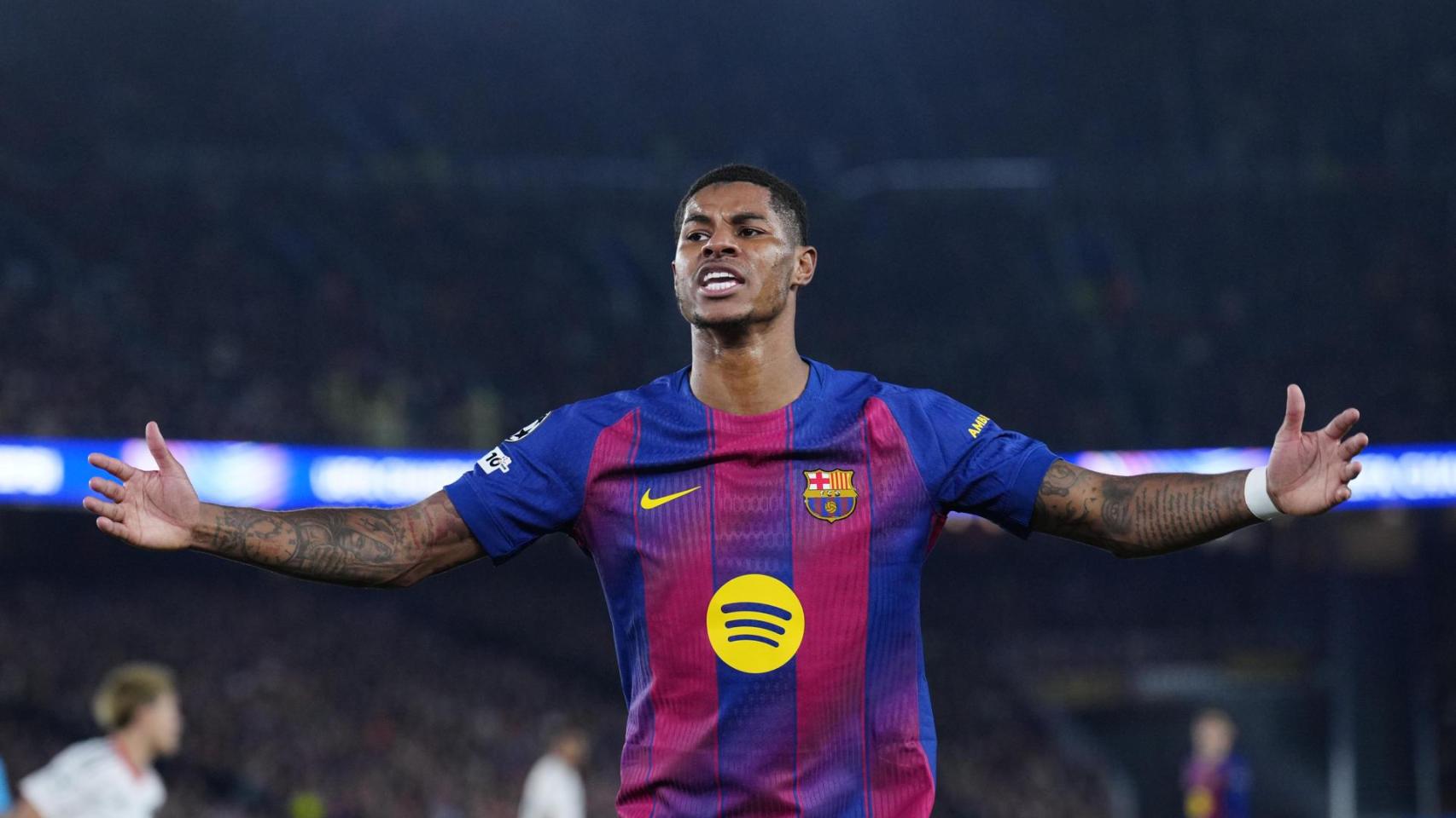 Marcus Rashford, contento tras asistir a Koundé en el Barça-Eintracht