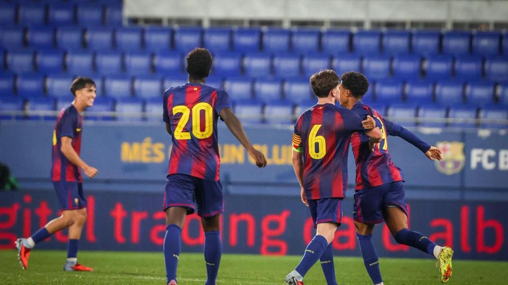 El juvenil A del Barça celebra un gol ante el Eintracht
