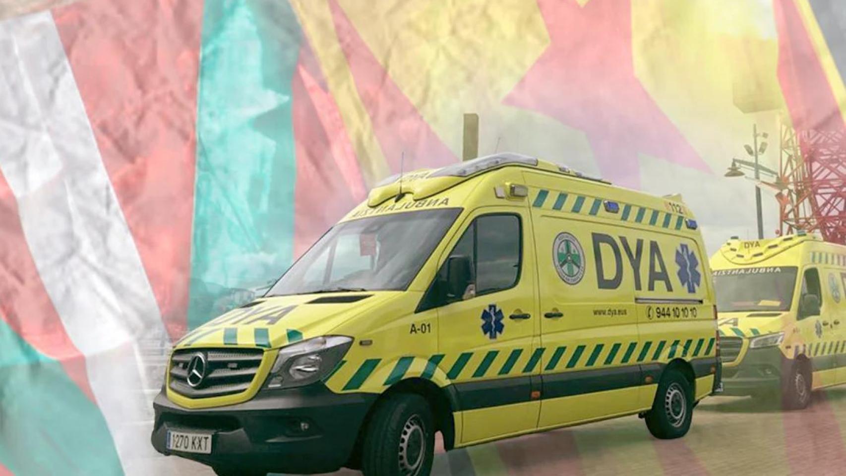 Una estelada, una ikurriña y una ambulancia de la DYA