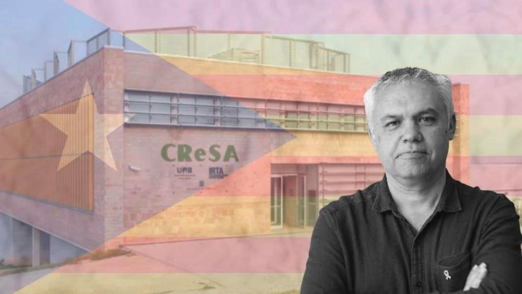 El científico Xavier Abad y, de fondo, una imagen de la fachada del laboratorio IRTA