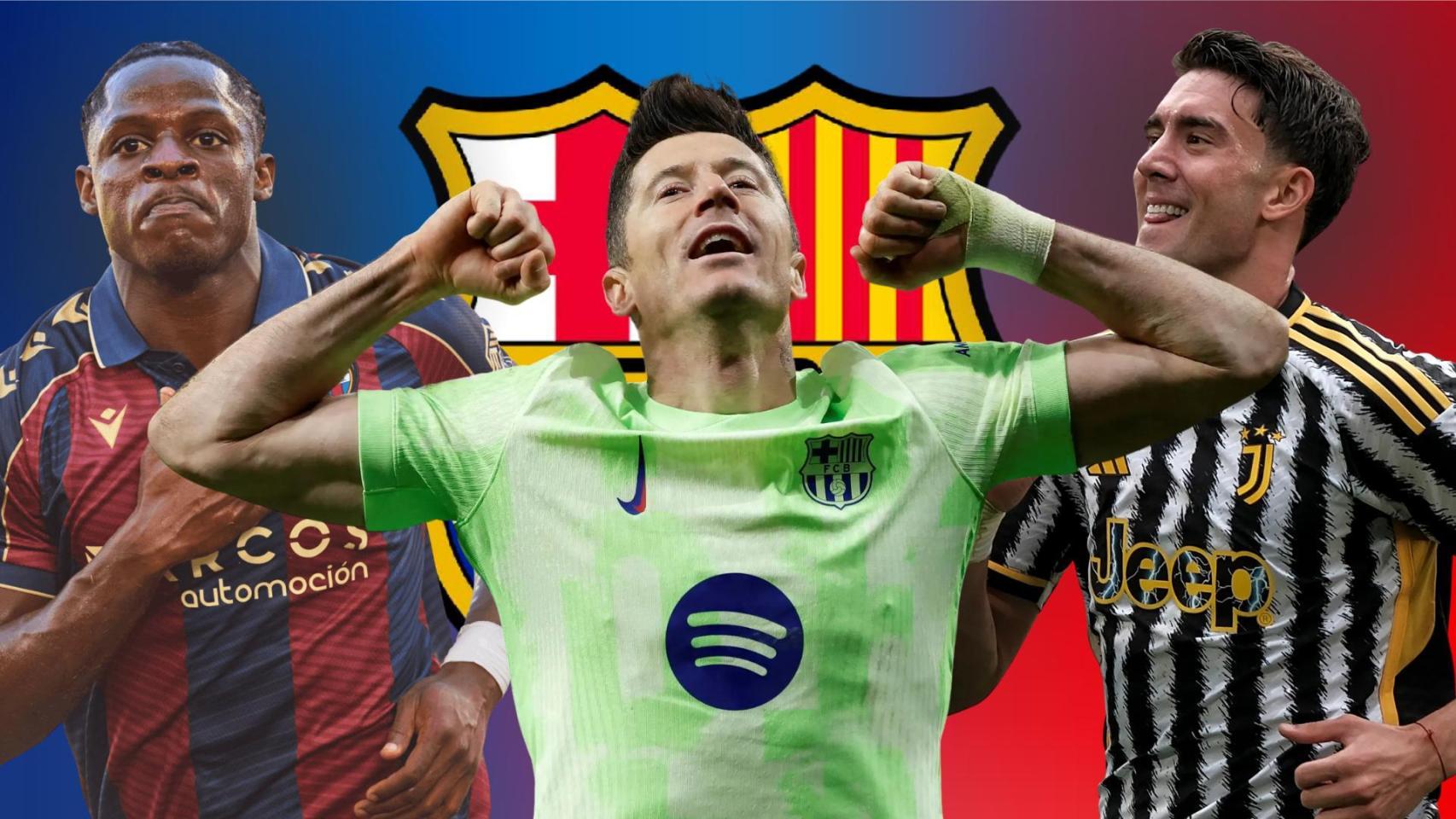 Etta Eyong, Robert Lewandowski y Dusan Vlahovic, en un fotomontaje