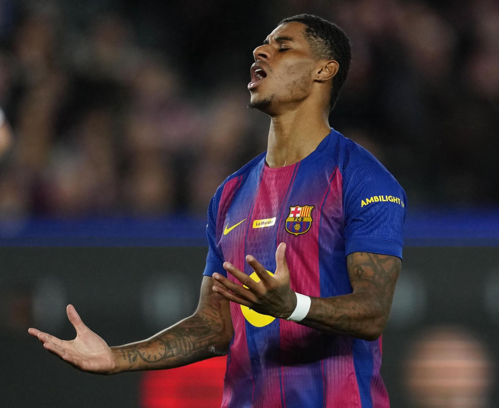 Marcus Rashford se lamenta por una oportunidad fallada en el Barça-Osasuna