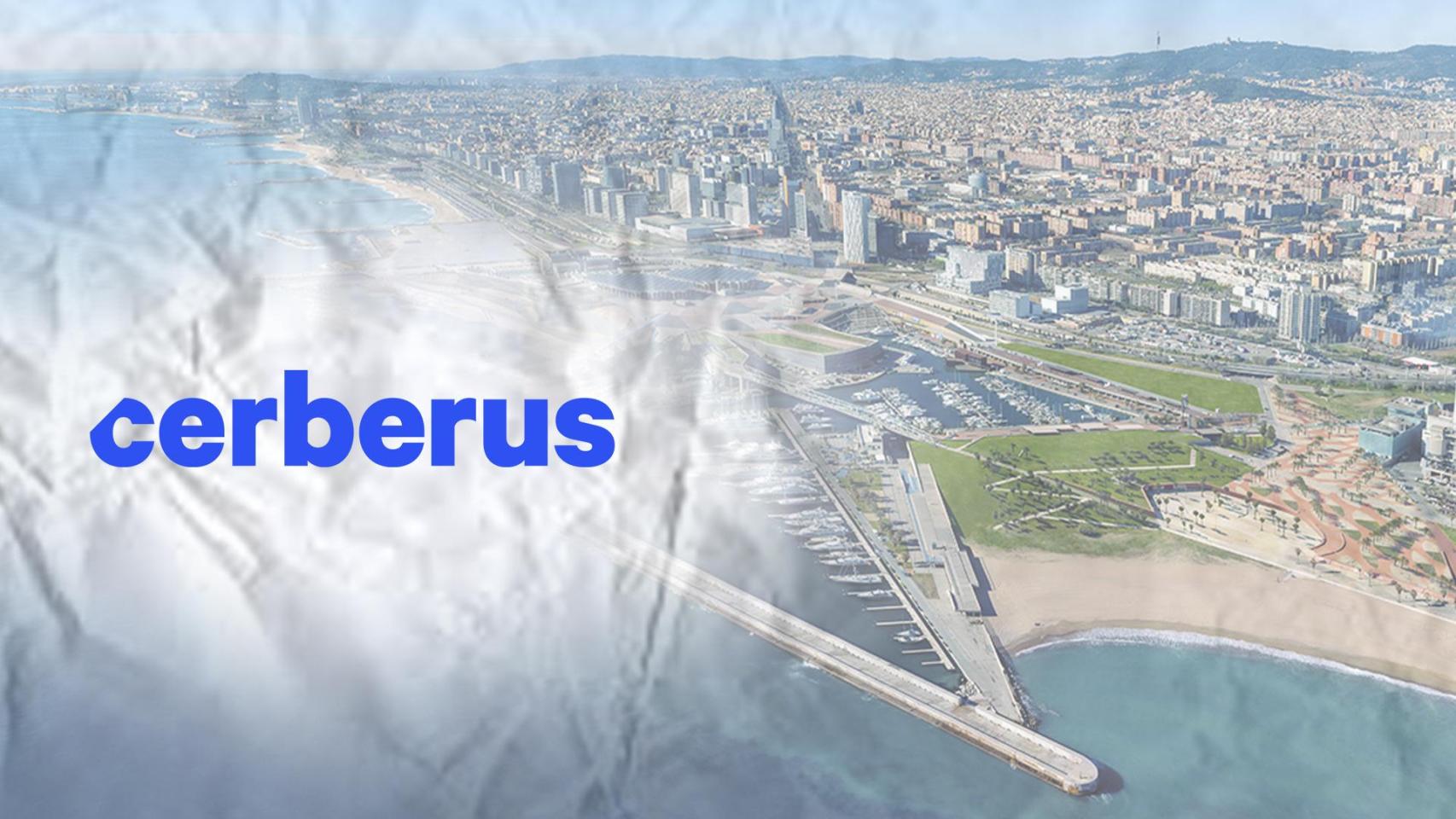 Logo de Cerberus Capital Management y el Port Fòum de Sant Adrià, junto a BCN