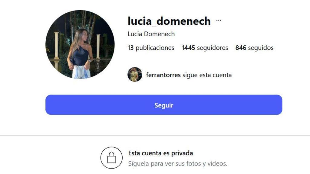 Perfil en Instagram de Lucia Domenech, supuesta pareja de Ferran Torres