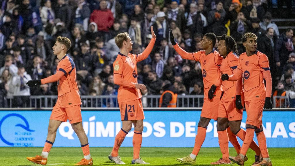 Los jugadores del Barça celebran el segundo gol ante el Guadalajara
