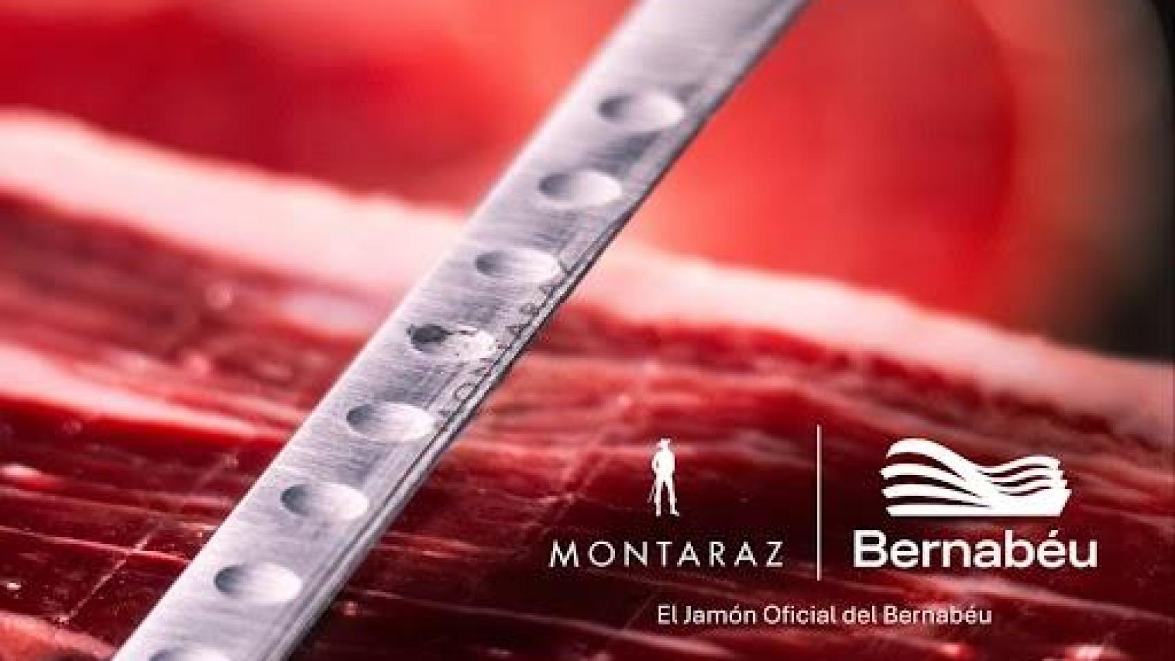 Imagen de un cuchillo jamonero con un jamón de fondo