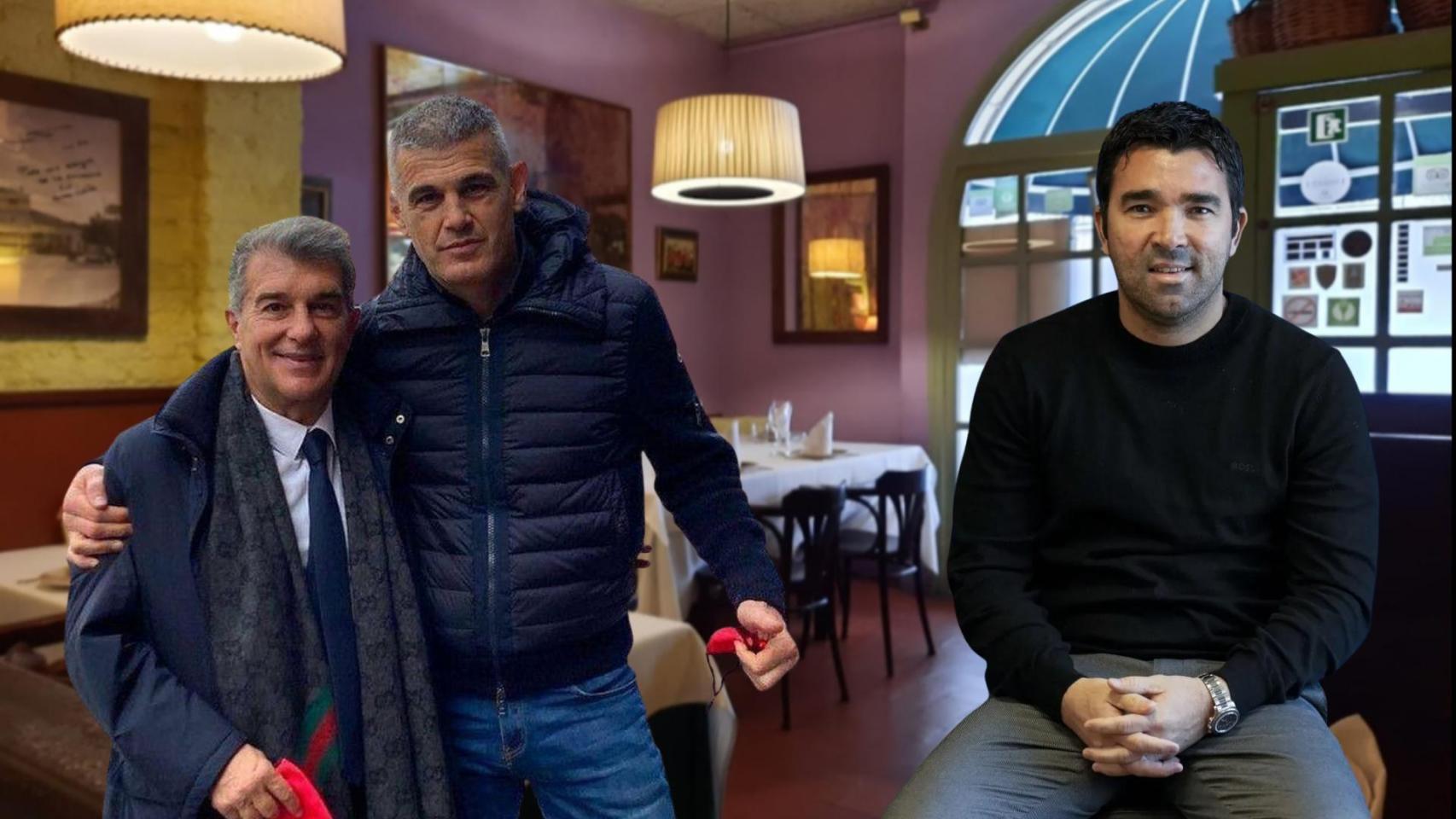 Joan Laporta, Enric Masip y Deco, en un fotomontaje dentro de Ristorante Capú
